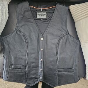 Black Leather Lace-Up Women's Vest